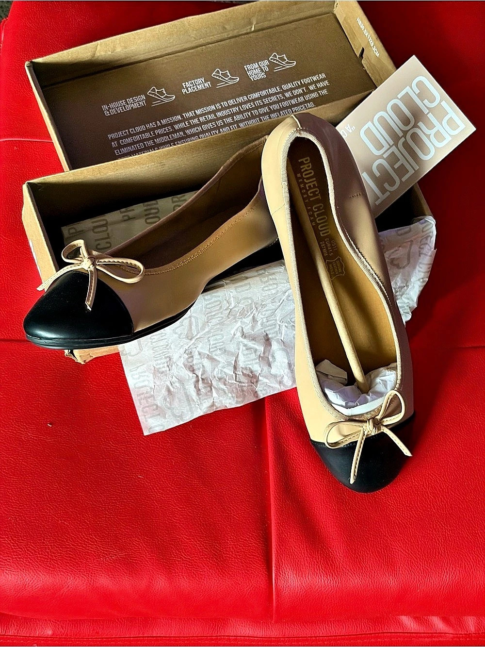 Project Cloud Cap Toe Ballet Flat Flats Beige & Black US 11 NWT